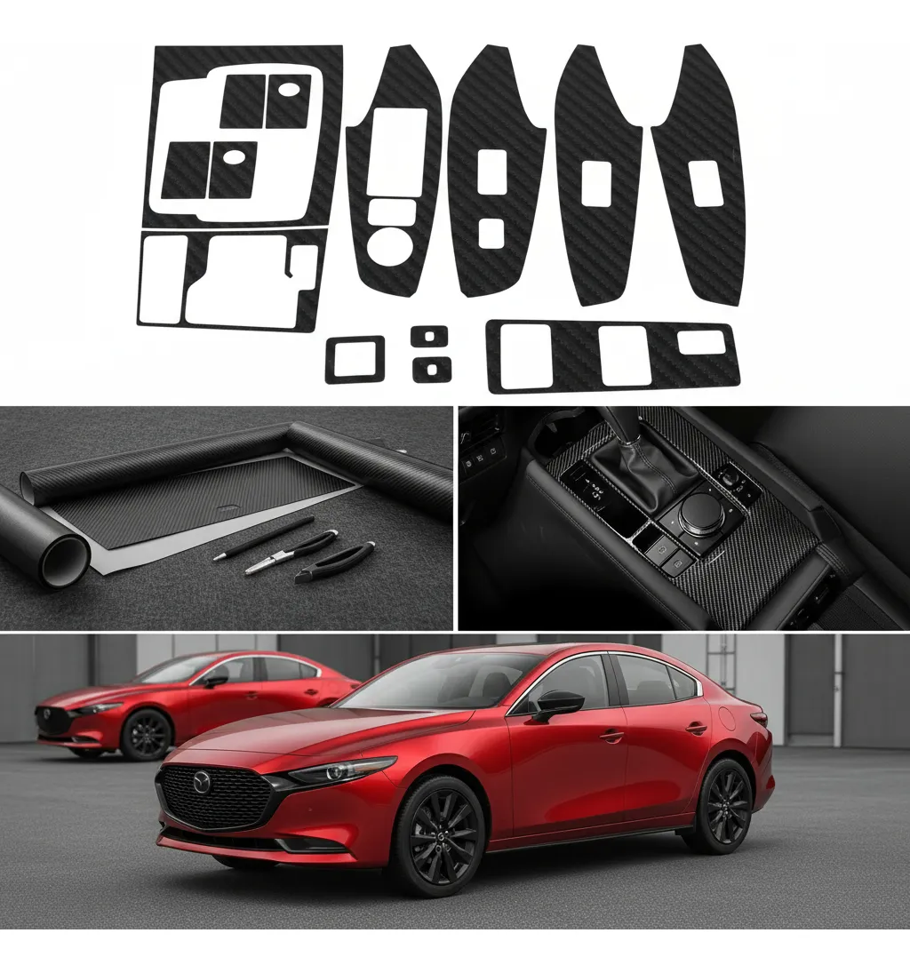 Vinil Protectores Puertas Mazda 3 2017-2020 Fibra Carbono - Image 1
