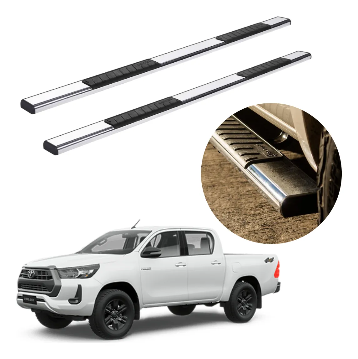 Estribos Serie 100 Cromados Para Toyota Hilux 2016 - 2024 - Image 1