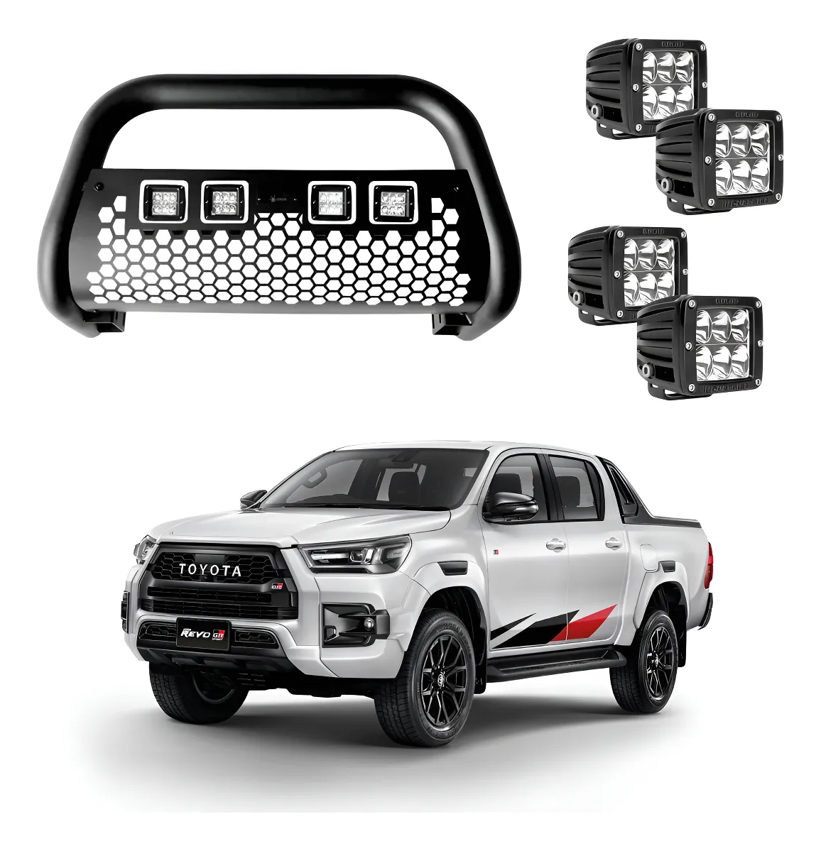 Burrera Tumbaburros Con 4 Faros Led Toyota Hilux Revo 15-22 - Image 1