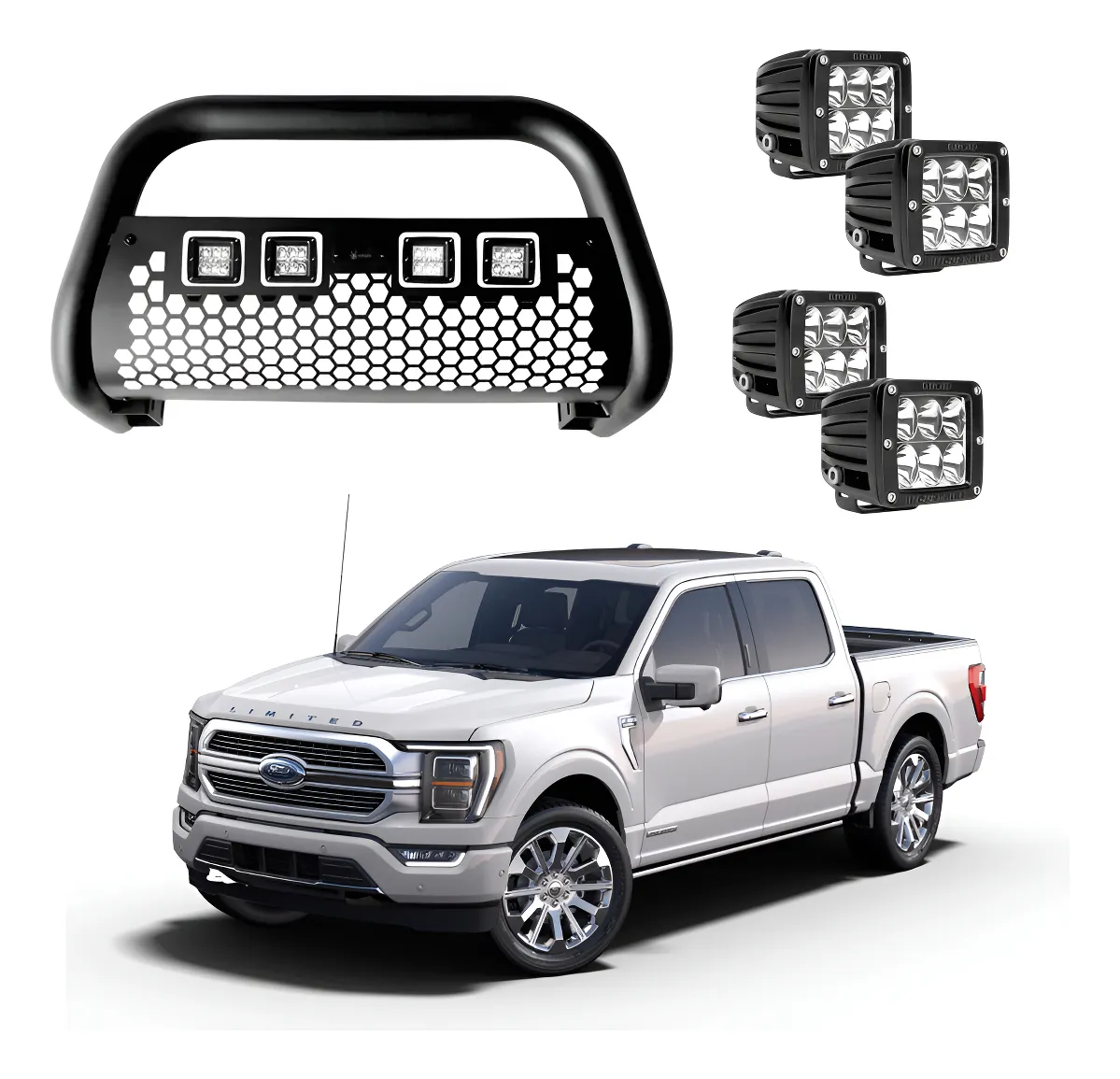 Burrera Tumbaburros Con 4 Faros Led Ford F150 2018-2023 - Image 1