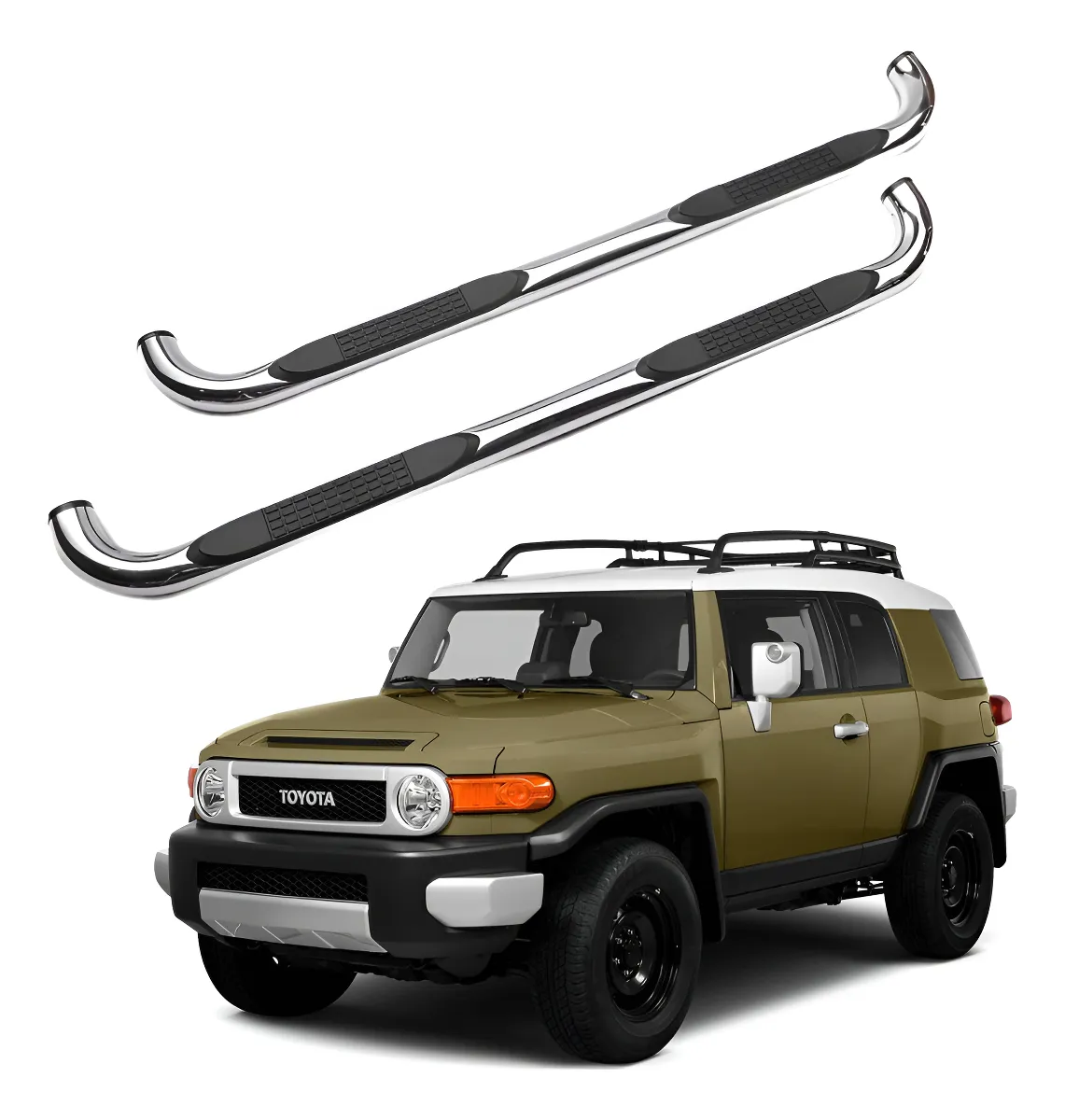 Estribos Redondos Toyota Fj Cruiser 2007 - 2015 Negros - Image 1