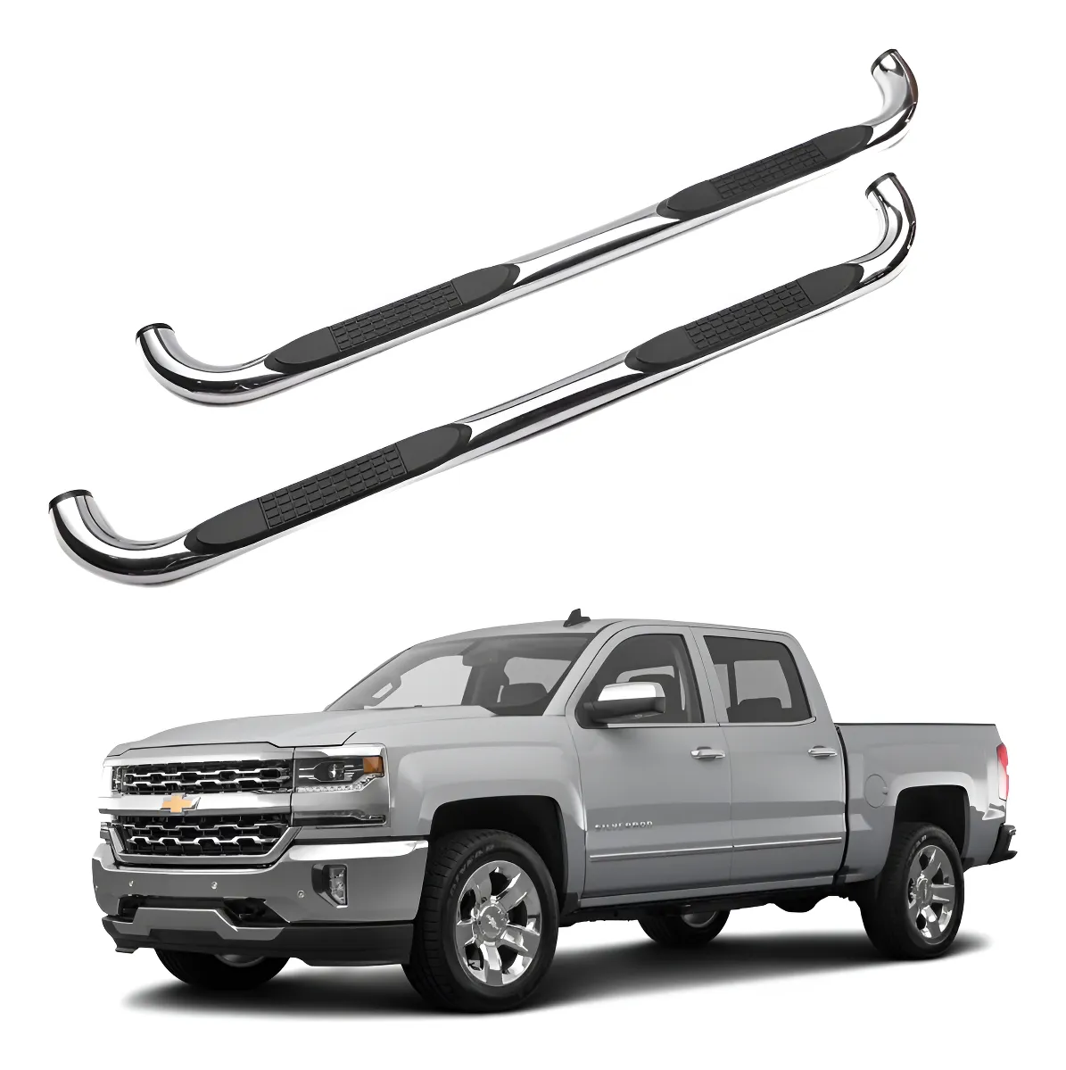 Estribos Redondos Silverado 2007 - 2018 Doble Cabina Inox - Image 1