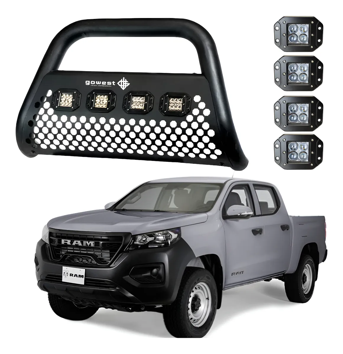 Combo Burrera Ultra Bar Para Ram 1200 2025 + 4 Faros Led - Image 1