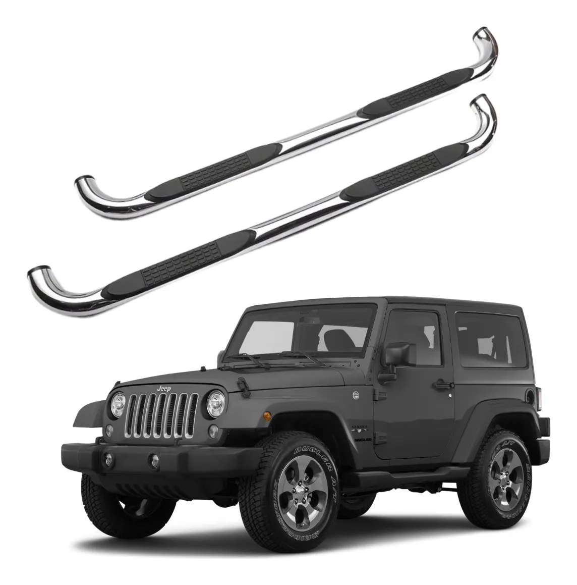 Estribos Redondos Jeep Jk 4 Puertas 2007 - 2018 Acero Inox - Image 1
