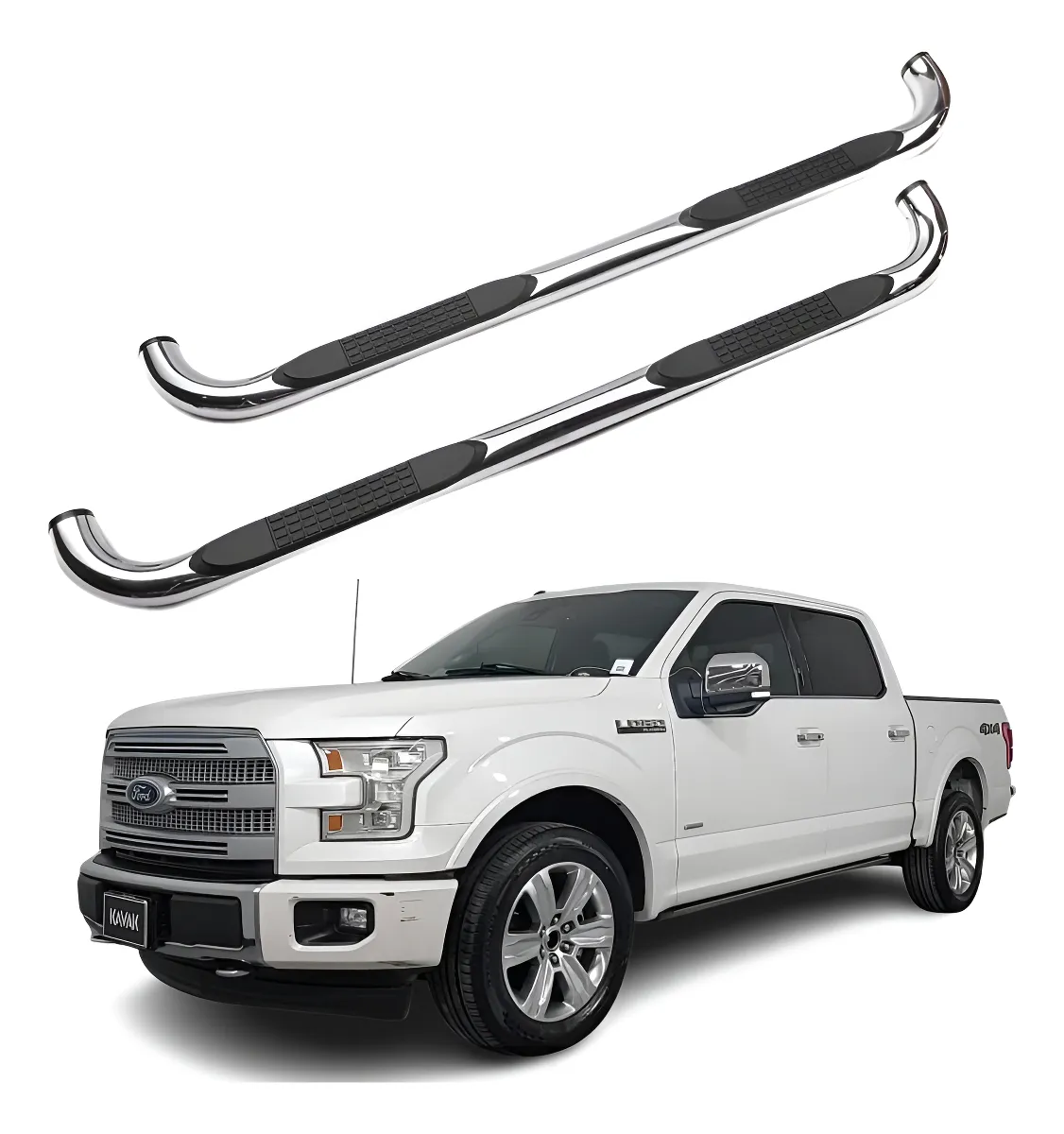 Estribos Redondos Ford F150 2009 - 2014 Dob Cab Acero Inox - Image 1