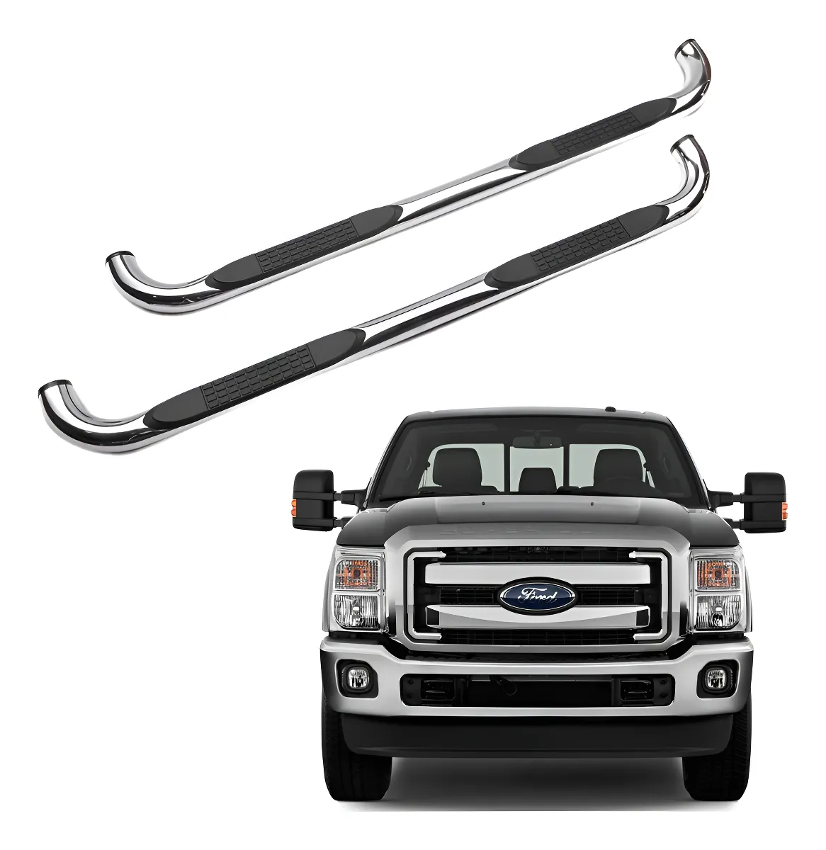 Estribos Redondos Ford Super Duty 1999 - 2016 Dob Cab Inox - Image 1