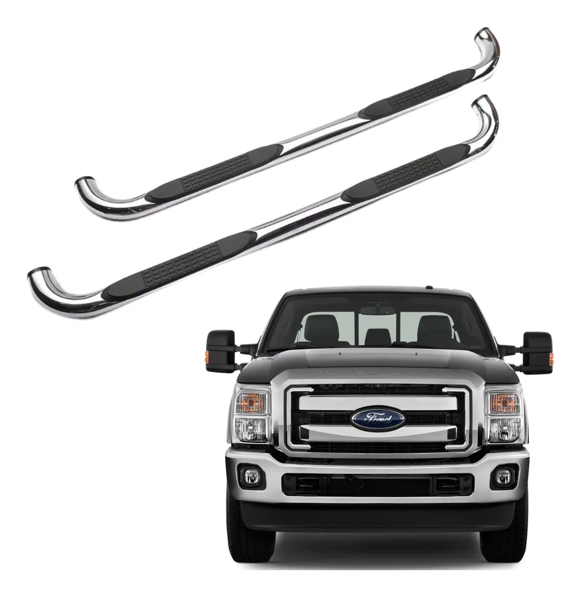 Estribos Redondos Ford Super Duty 1999 - 2016 Dob Cab Inox - Image 1