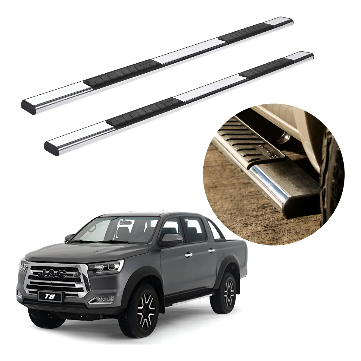 Estribos Serie 100 Cromados Para Jac Frison T8 2020 - 2024 - Image 1