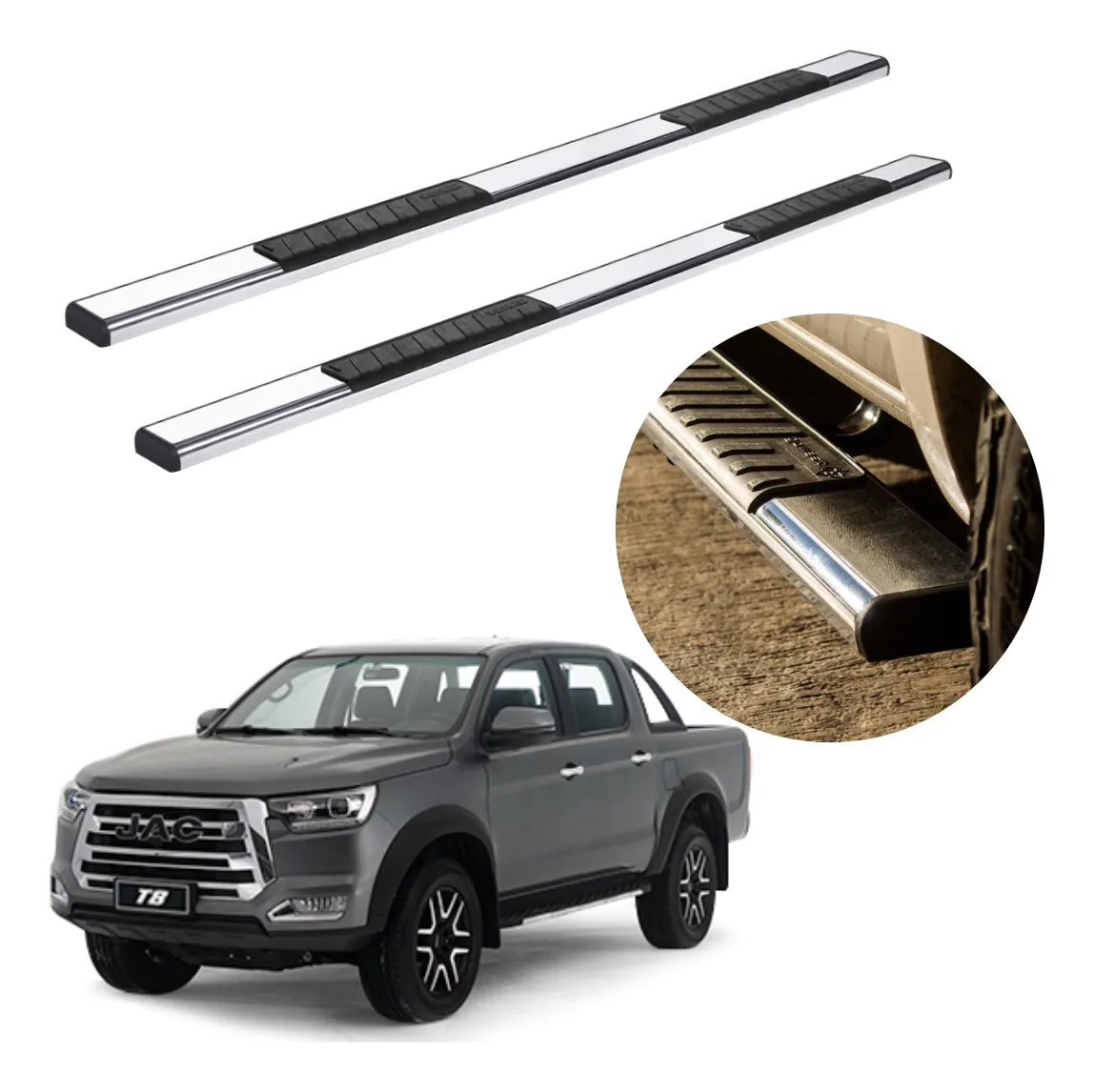 Estribos Serie 100 Cromados Para Jac Frison T8 2020 - 2024 - Image 1