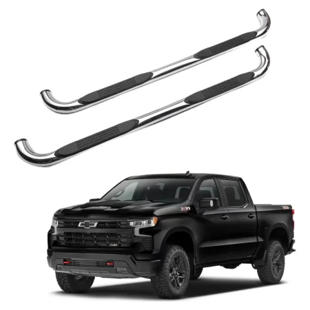 Estribos Redondos Silverado 2019 - 2022 + Doble Cabina Inox