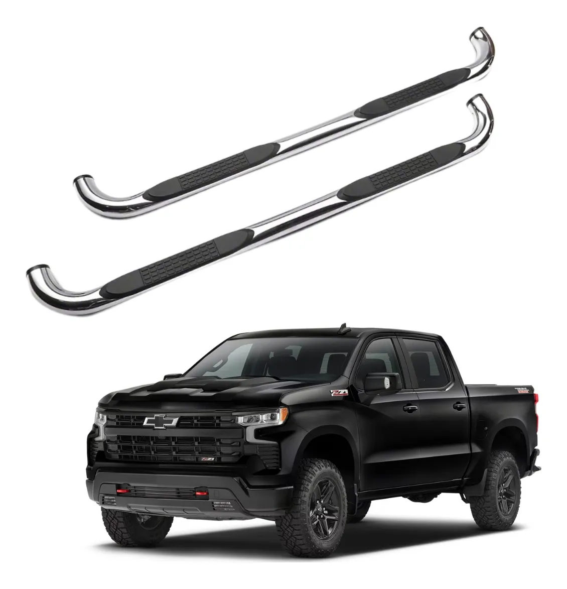 Estribos Redondos Silverado 2019 - 2022 + Doble Cabina Inox - Image 1