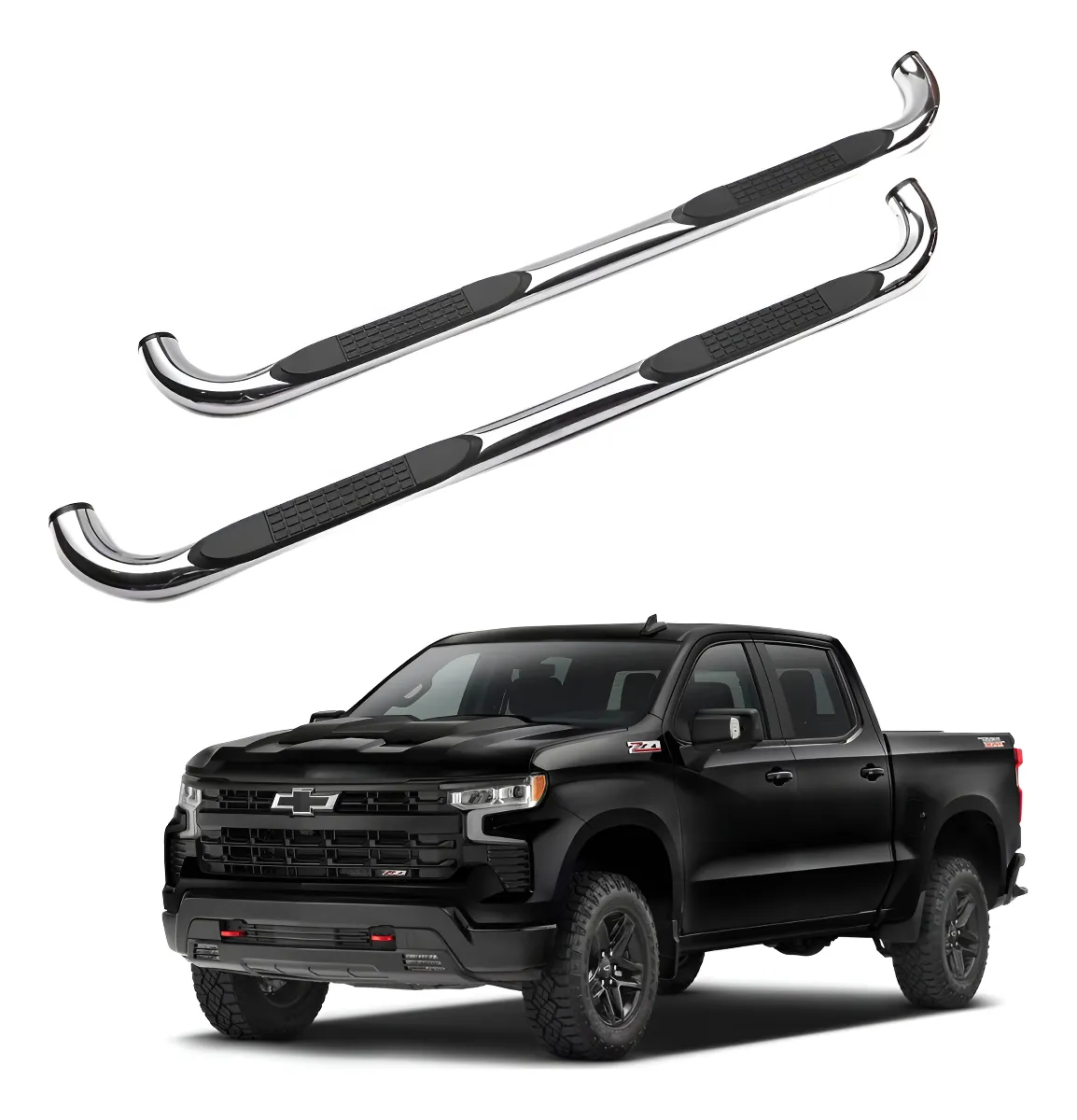 Estribos Redondos Silverado 2019 - 2022 + Doble Cabina Inox - Image 1