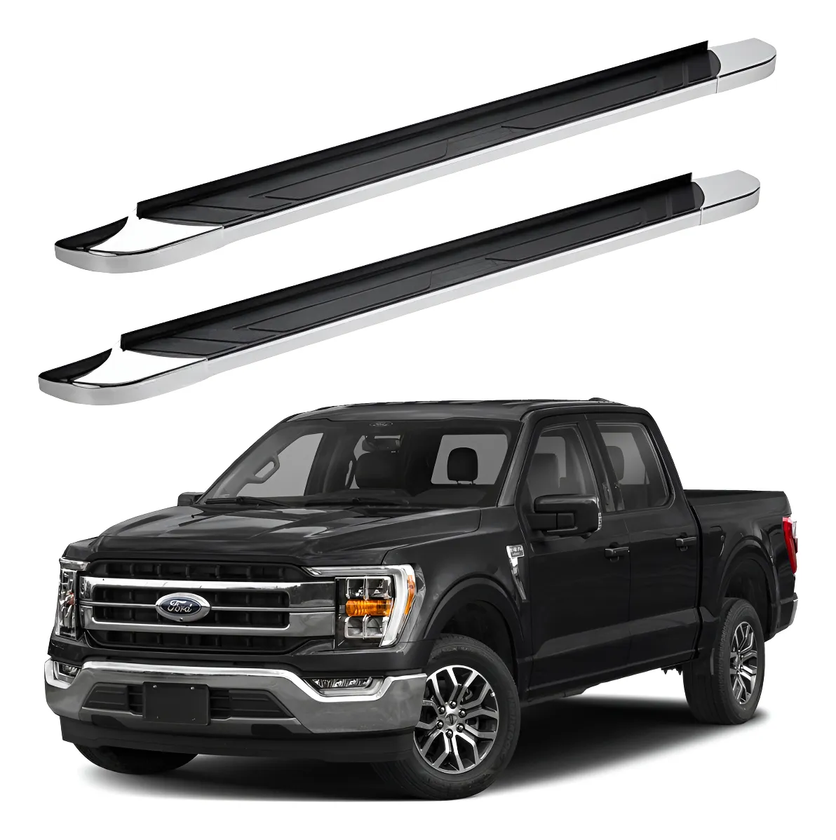 Estribos Regal Negros Ford F-150 Doble Cabina 2017 - 2022 + - Image 1