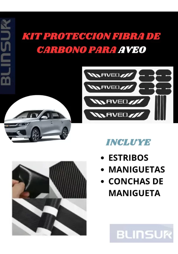 Kit Combo Proteccion Fibra De Carbono Para Aveo