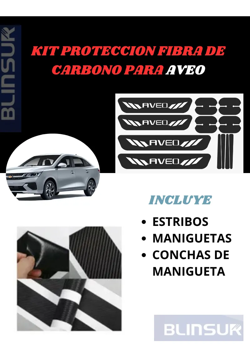 Kit Combo Proteccion Fibra De Carbono Para Aveo - Image 2