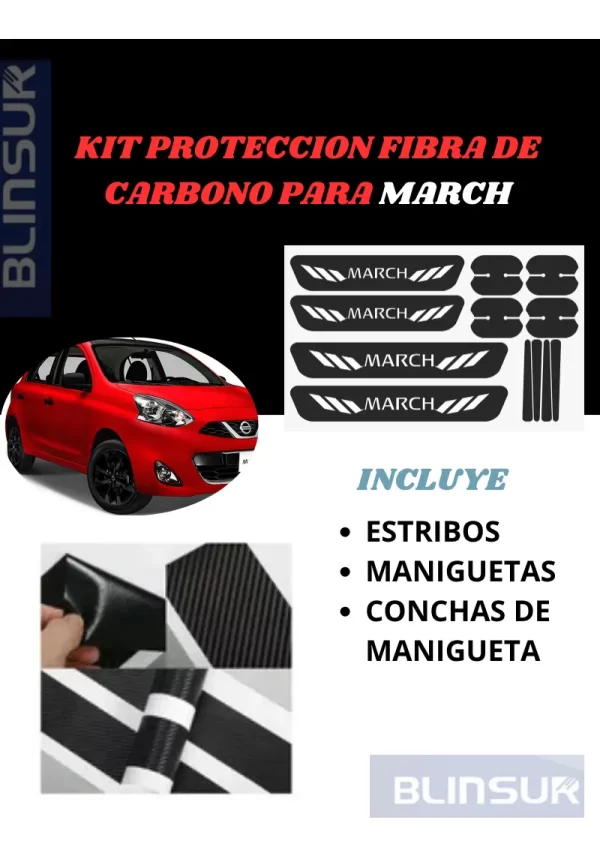 Kit Combo Proteccion Fibra De Carbono Para March
