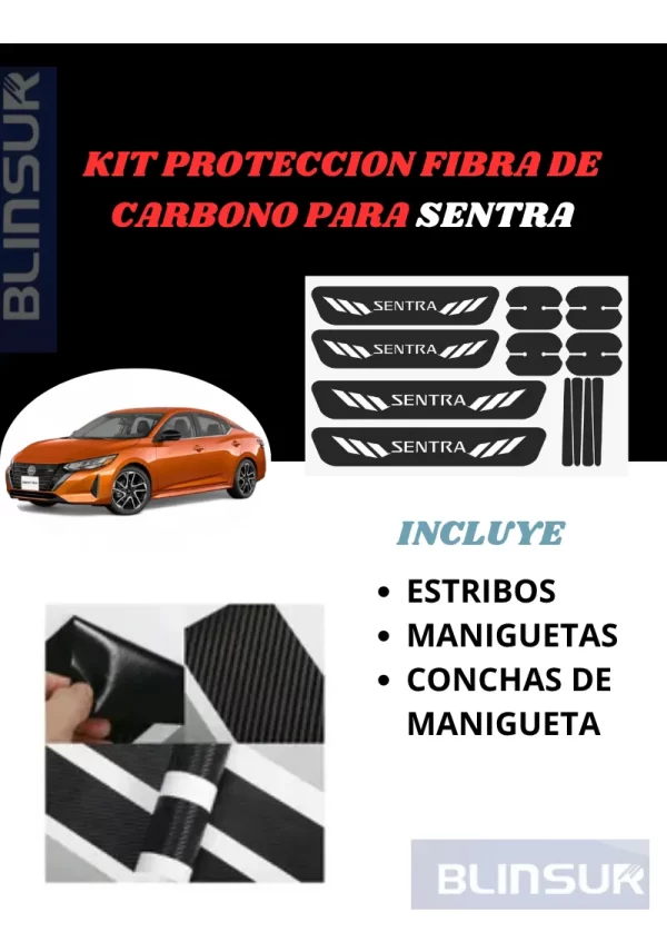 Kit Combo Proteccion Fibra De Carbono Para Sentra