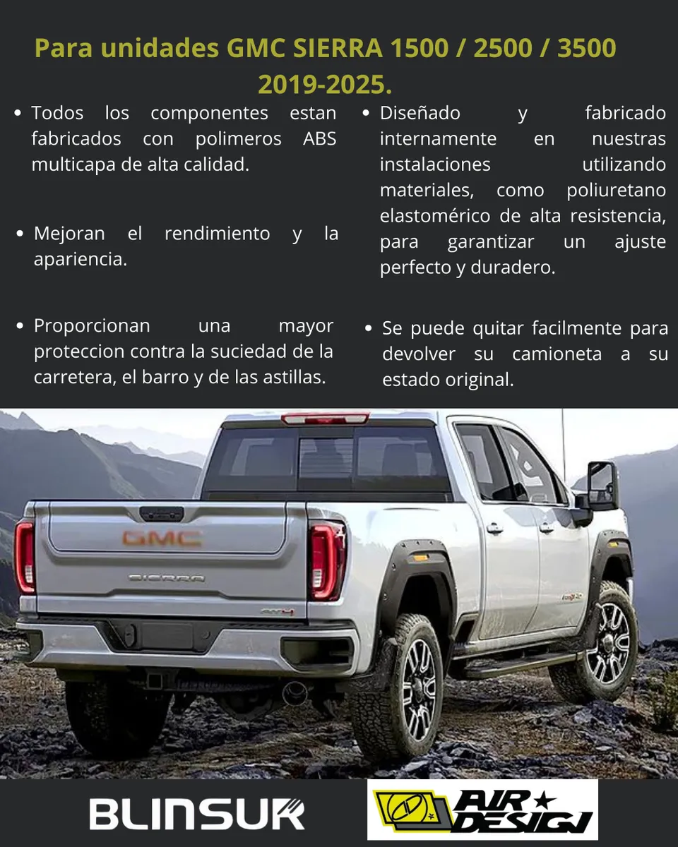 Juego Cantoneras Lisos Gmc Sierra 1500/2500/3500 2019-2025 - Image 2