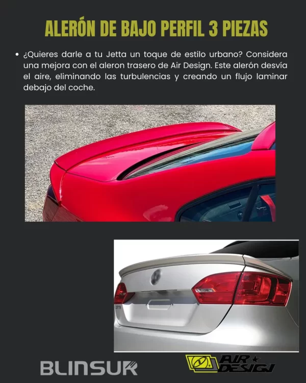 Alerón De Bajo Perfil 3 Piezas Para Vw Jetta 2011/2018