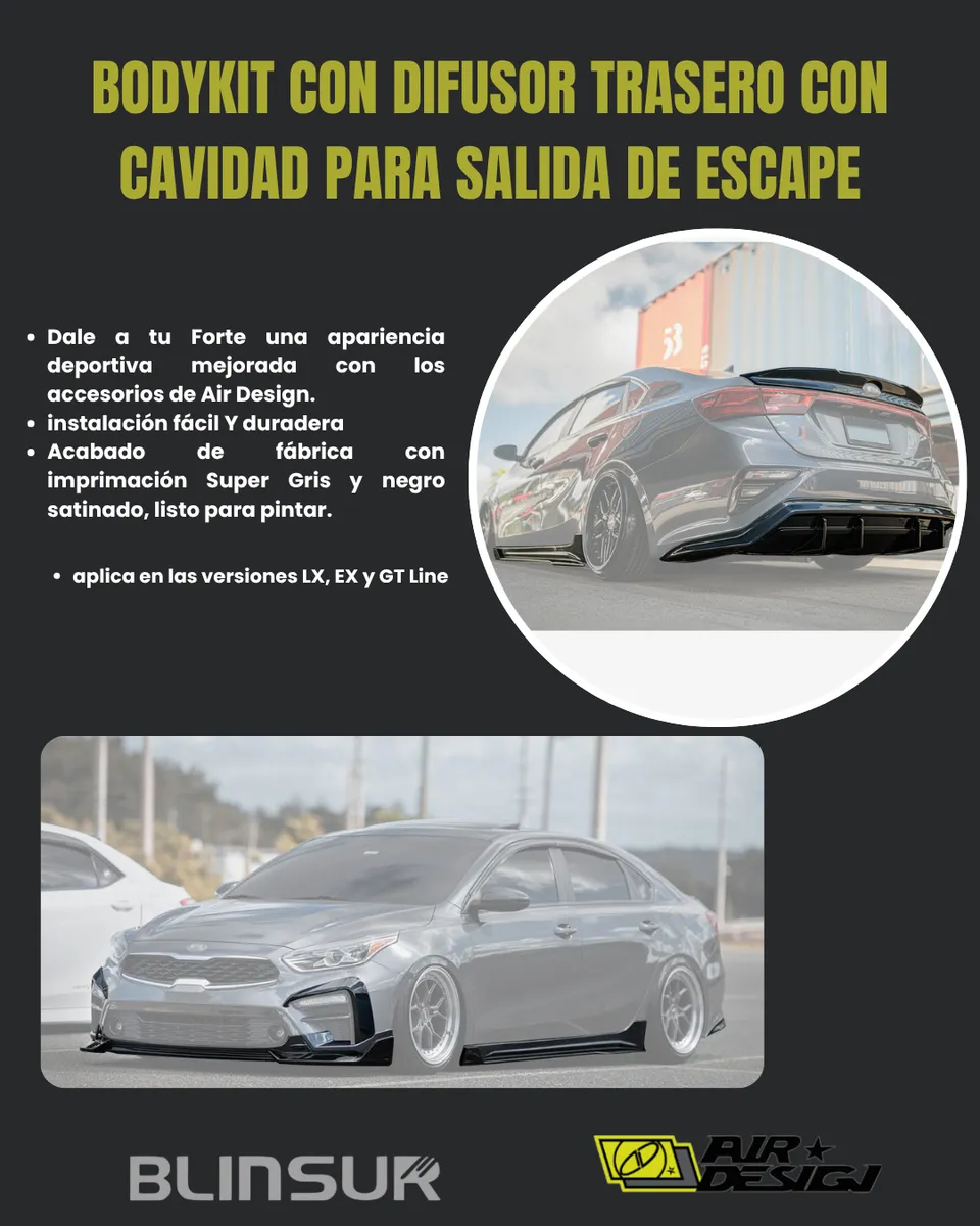 Bodykit Con Difusor Trasero Air Design Kia Forte 2019 - 2021 - Image 2