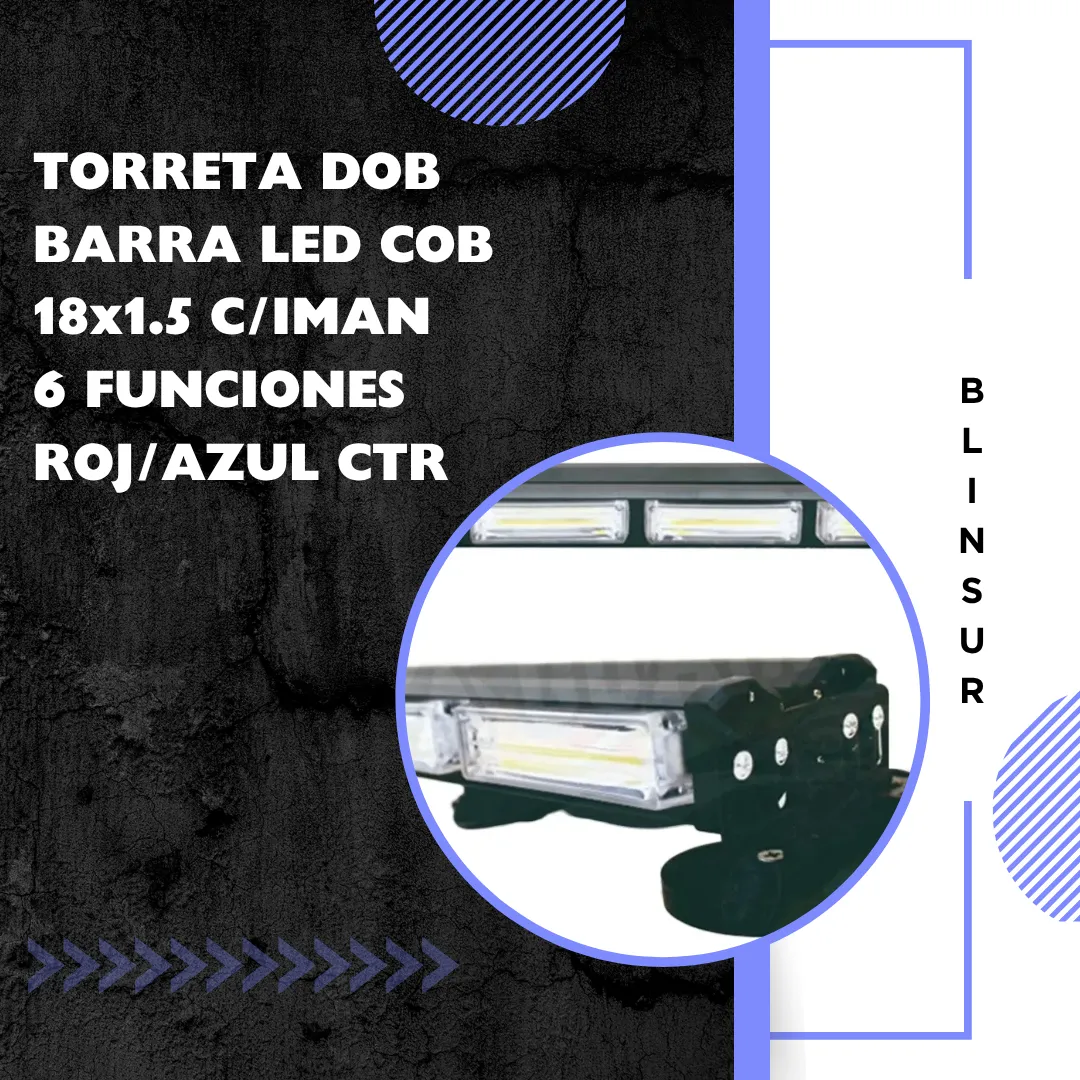 Torreta Dob Barra Led Cob 18x1.5  C/iman 6 Func Roj/azul Ctr - Image 2