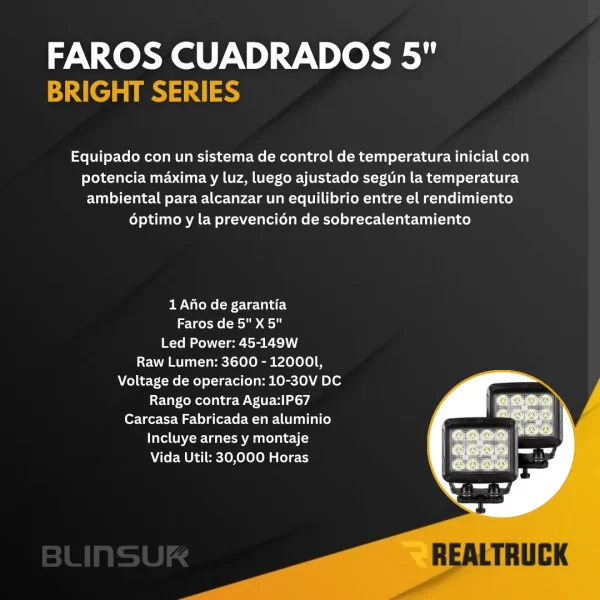 Faros Led Cuadrados 5in. Gr Bright Series 1 Par Flood