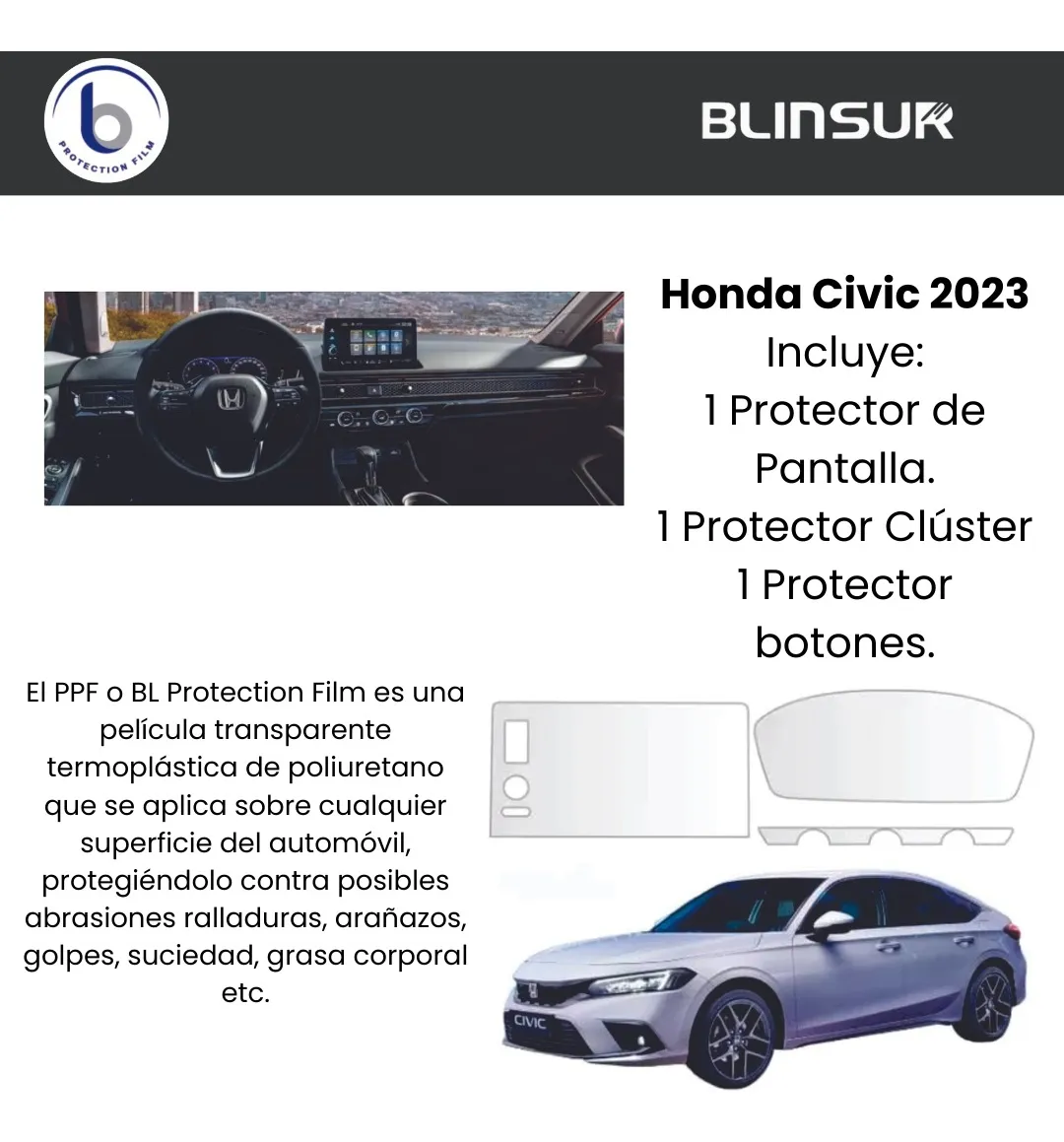 Protector Mica Pantalla Y Tacometro Para Honda Civic 2023 - Image 2