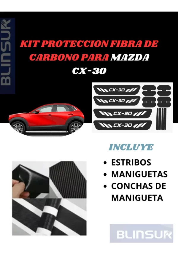Kit Combo Proteccion Fibra De Carbono Para Mazda Cx-30