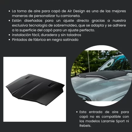 Toma De Aire De Cofre Airdesign Dodge Ram 1500 2010-2023 - Image 2