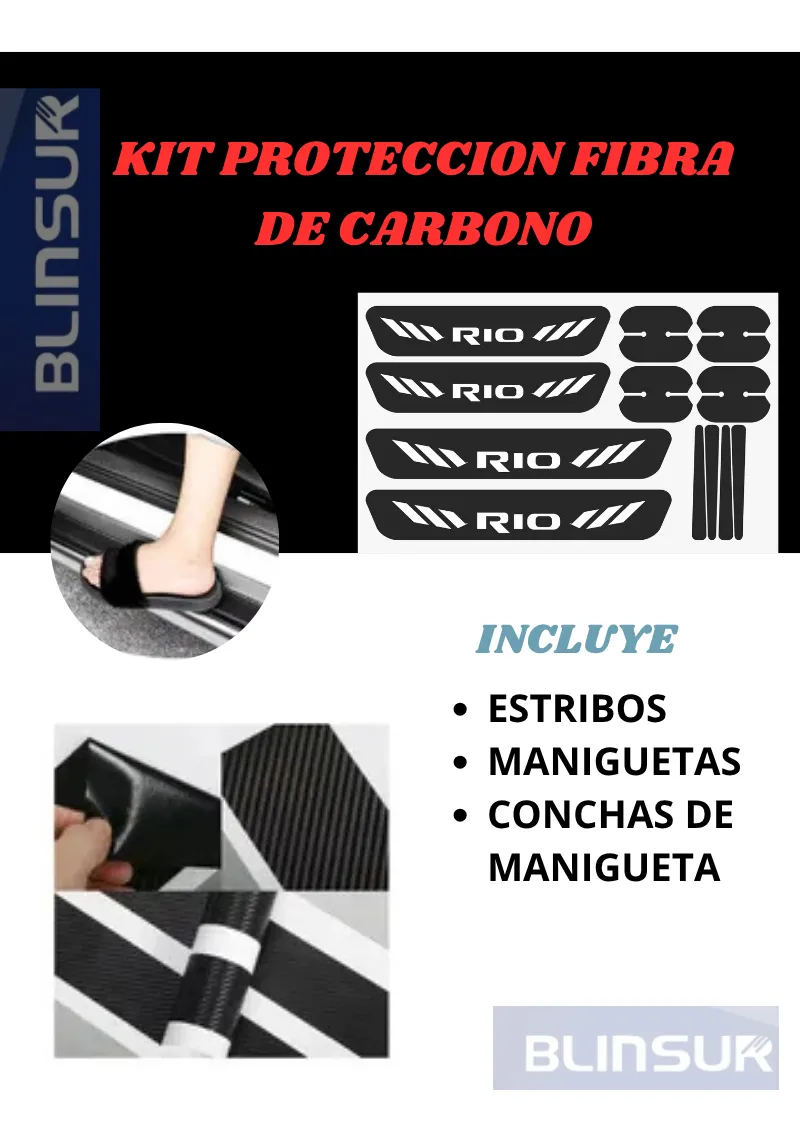 Kit Combo Proteccion Fibra De Carbono Para Kia Rio - Image 2
