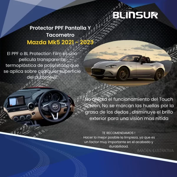 Protector Ppf Pantalla Y Tacometro Mazda Mk5 2021 Al 2023