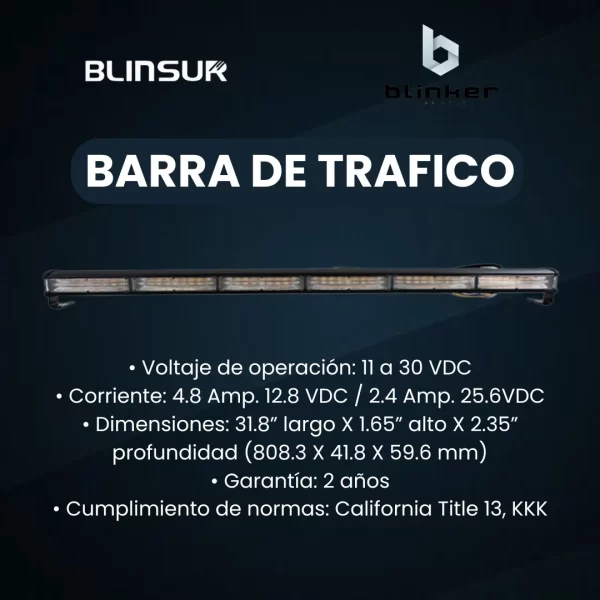 Barra De Trafico De Emergencia 36 Leds Luz Ambar Blinker