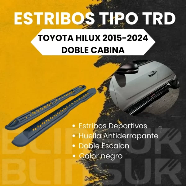 Estribos Negros Tipo Trd Toyota Hilux 2015-2024 Doble Cabina