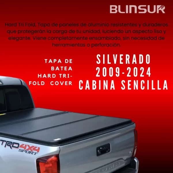 Tapa Batea Triptica Para Silverado 2009-2024 Cabina Sencilla