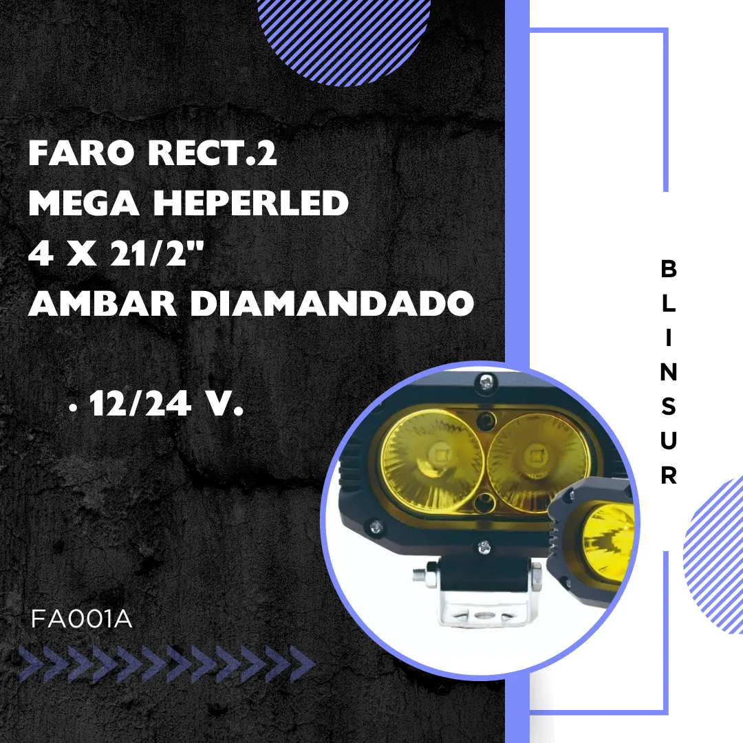 Faro Led Mega Hiperled - Ambar Diamandado 12/24v - Image 2