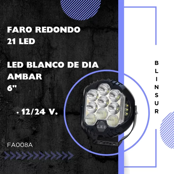 Faro Redondo 6pLG Off Road 21 Leds Blanco C/luz D/dia 12/24v