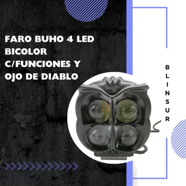 Par De Faros Buho 4 Led Bicolor C/funciones Y Ojo De Diablo
