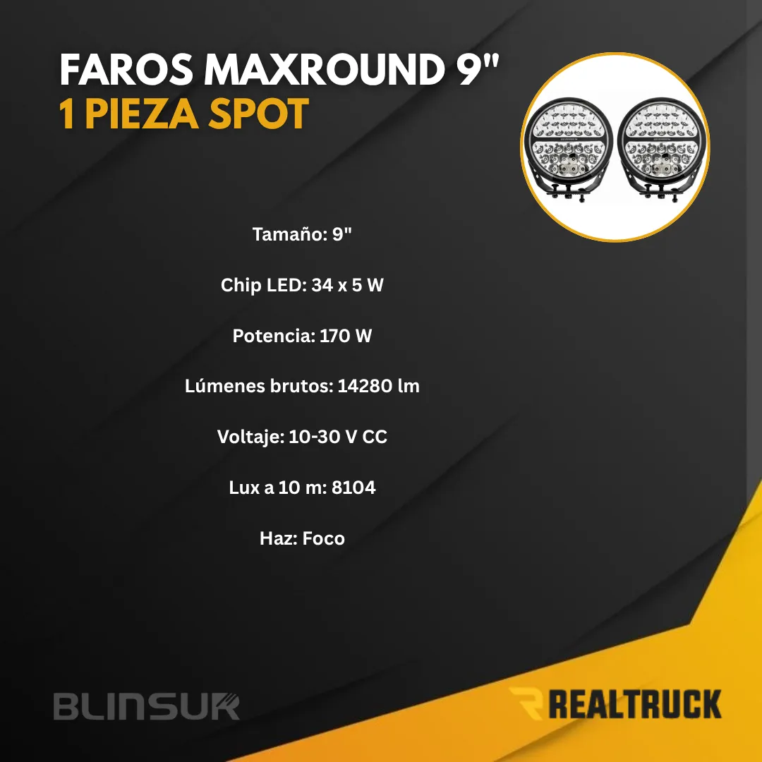 Faros Led Maxround 9  Gr Blackout Series 1 Pieza Spot - Image 2