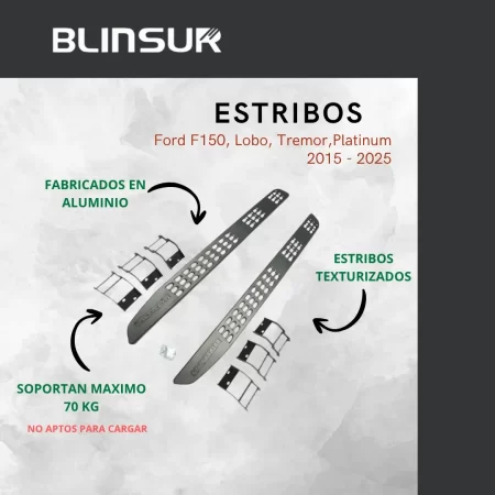 Estribos Negros F-150 Lobo Thermor Platinium 2015 2025 - Image 2