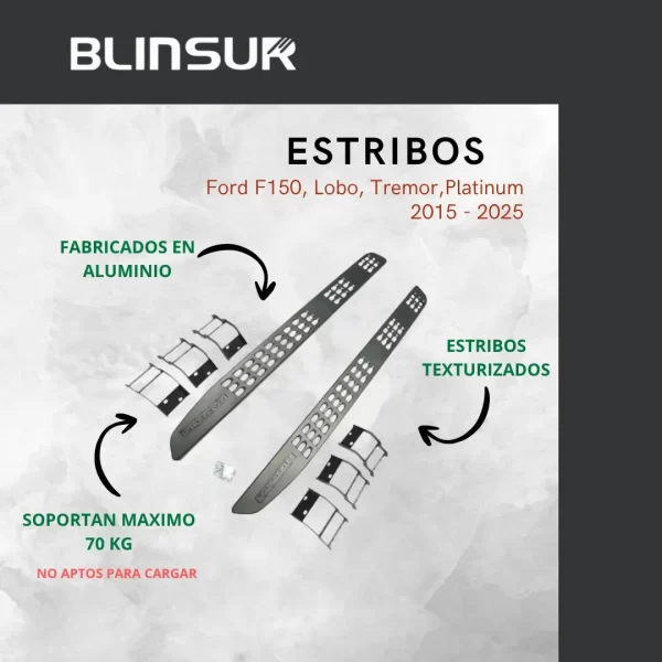 Estribos Negros F-150 Lobo Thermor Platinium 2015 2025