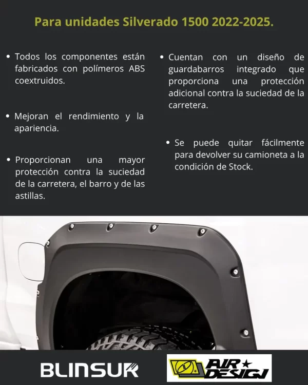 Juego De Cantoneras Caja Corta Chevrolet Silv 1500 2022-2025