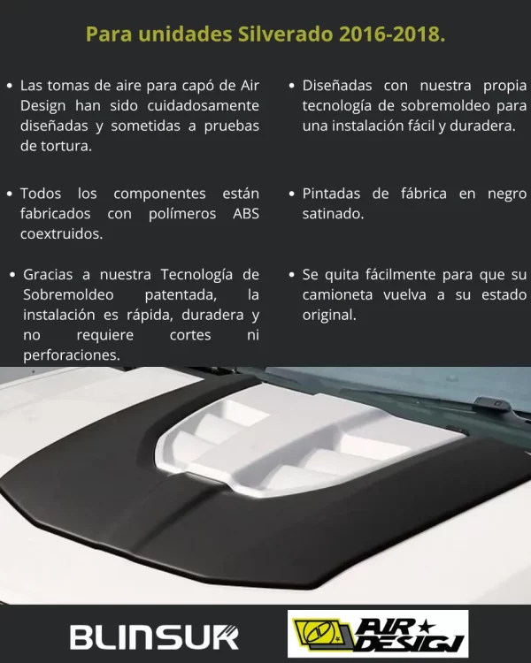 Toma De Aire Para Chev Silverado 1500 2016 - 2018 Airdesign