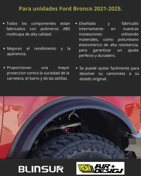 Juego De High Profile Wide Fender Flares Ford Bronco 21-25