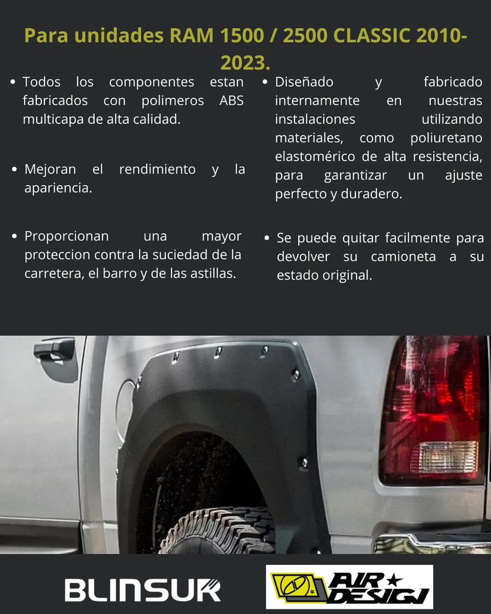 Juego Cantoneras Lisos Dodge Ram 1500/2500 Clasica 2010/2024 - Image 3