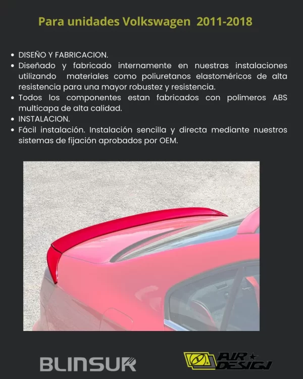 Alerón De Bajo Perfil 3 Piezas Para Vw Jetta 2011/2018