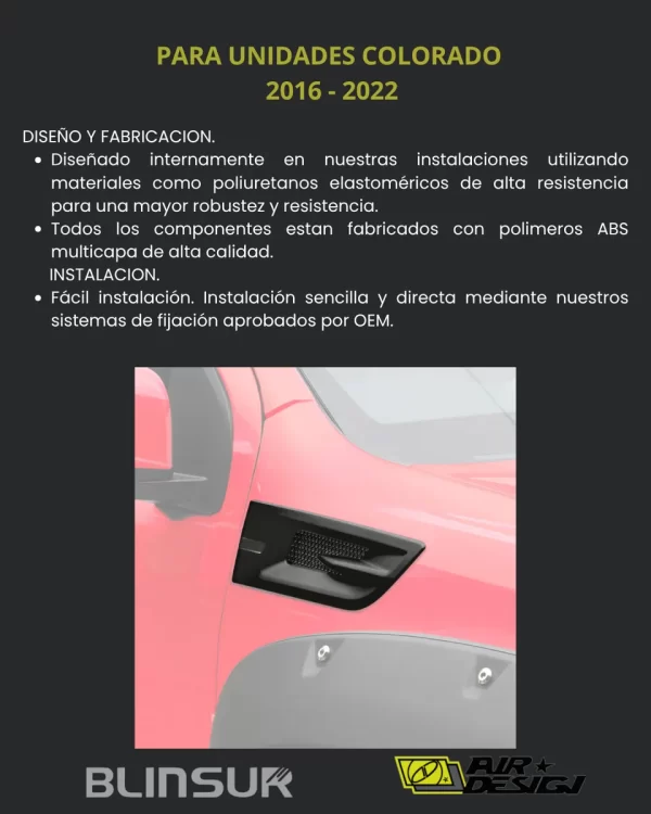 Toma De Aire Salpicadera Chevrolet Colorado 2016 - 2022