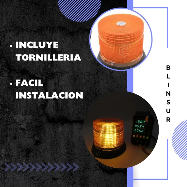 Torreta Estrobo Ambar 5x5  Con Iman Multifuncion 12-24 Vcc