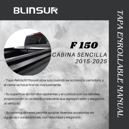 Tapa Cubre Batea Retractil Manual F 150 C Sencilla 2015-2025 - Image 3