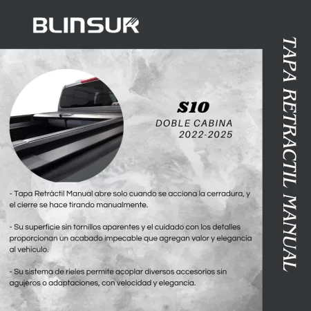 Tapa Cubre Batea Retractil Manual Chv S10 D Cabina 2022-2025 - Image 3