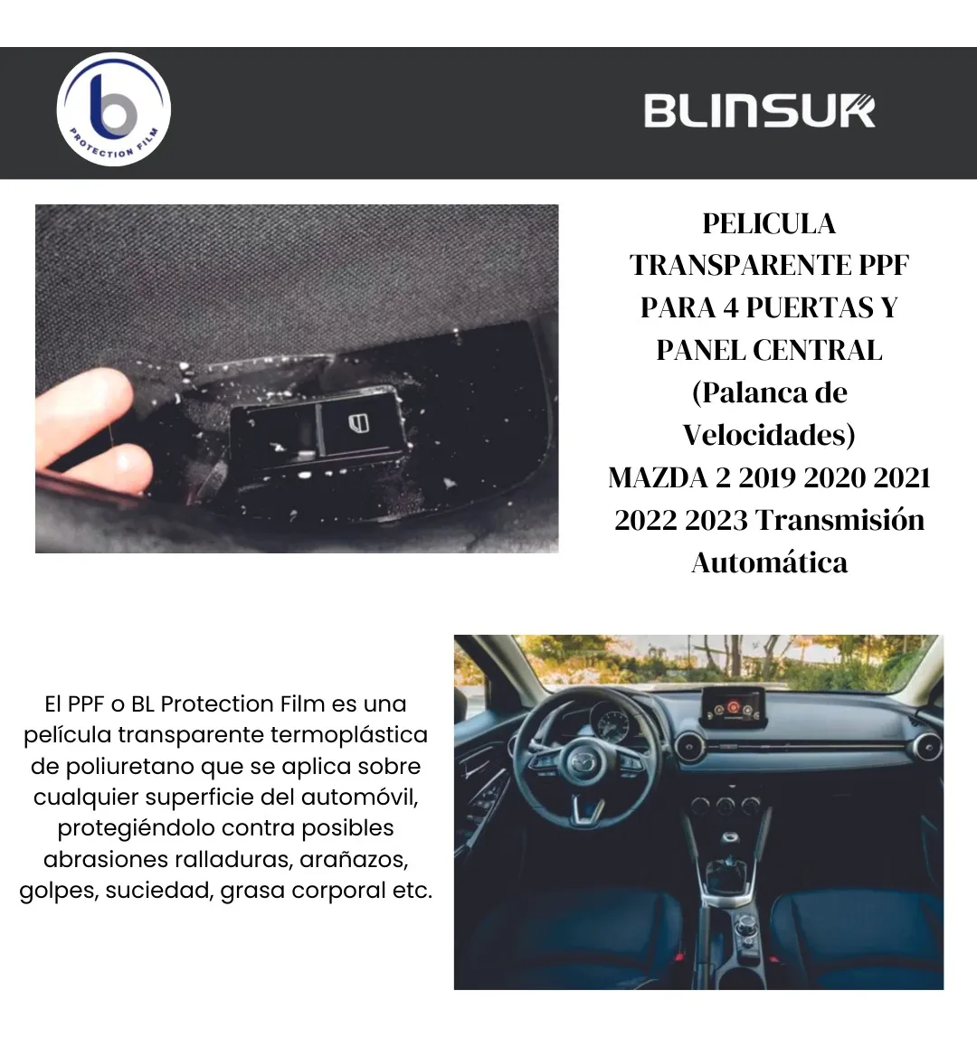 Protector Ppf Consola Central Puertas Mazda 2 2019 Al 2023 - Image 3